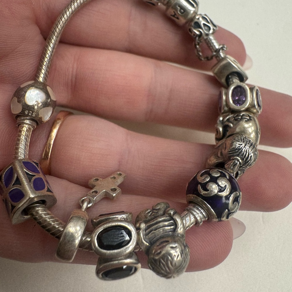 Authentic Vintage Sterling Silver PANDORA Charm Bracelet 6.5" Wrist 52.2g - Picture 2 of 16